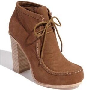 DOLCE VITA Women's 9 Jada Moc Toe Heeled Booties Ankle Boots Nubuck Leather Tan
